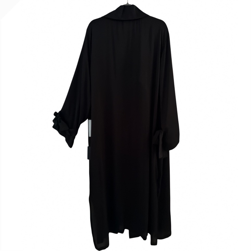 Juan Carlos Obando Womens Streamer Trench Coat Black Viscose Duster Bow Cuff NEW - Picture 2 of 10